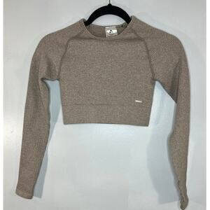 LILIAS ACTIVE RIBBED KNIT CROP TOP Long Sleeve Spandex gray XS Crew Neck Gym